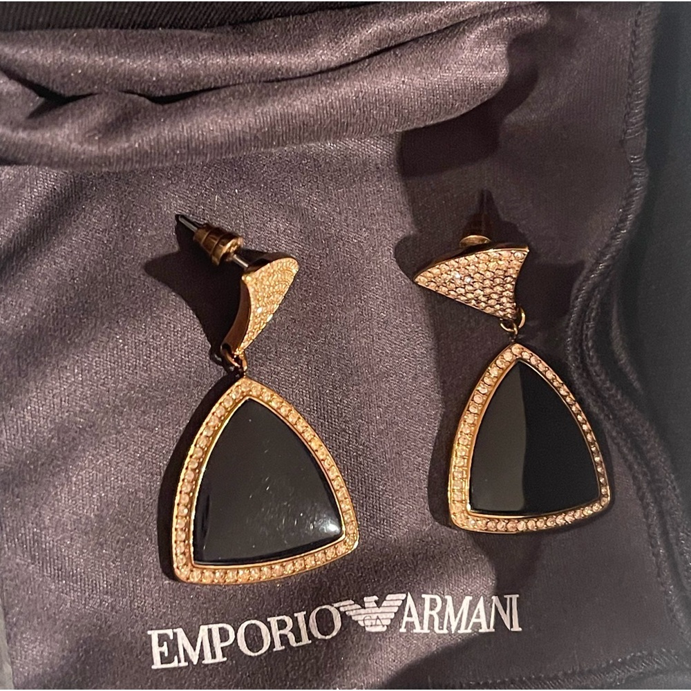 emporio armani gold brown Crystal earrings ear-drops
